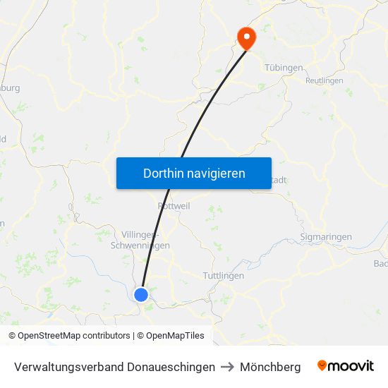 Verwaltungsverband Donaueschingen to Mönchberg map