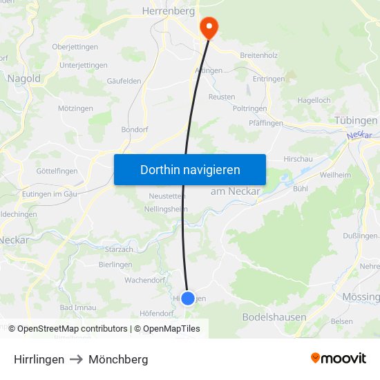 Hirrlingen to Mönchberg map