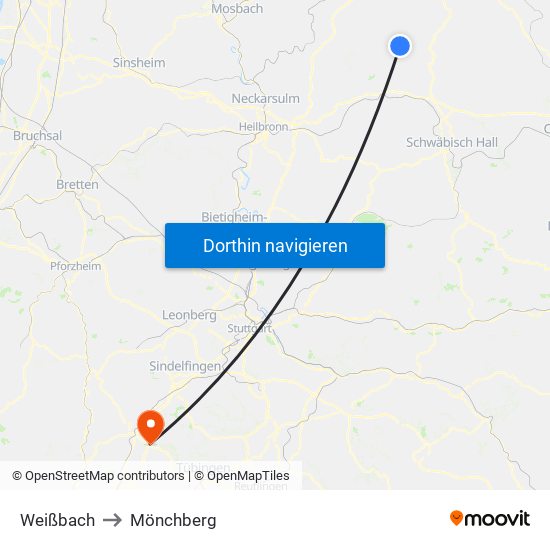 Weißbach to Mönchberg map
