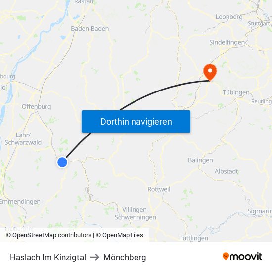 Haslach Im Kinzigtal to Mönchberg map