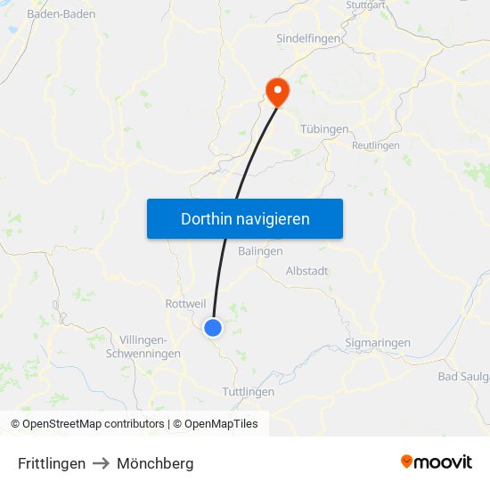 Frittlingen to Mönchberg map