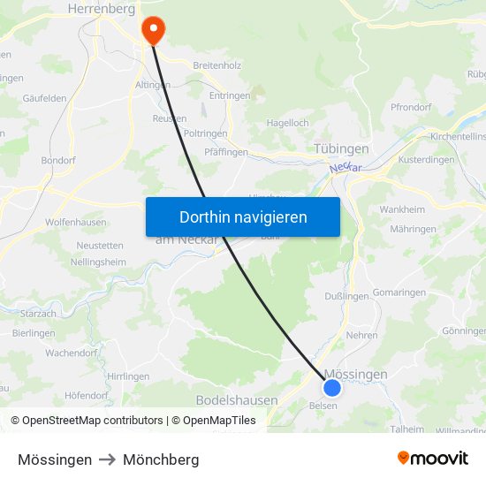 Mössingen to Mönchberg map