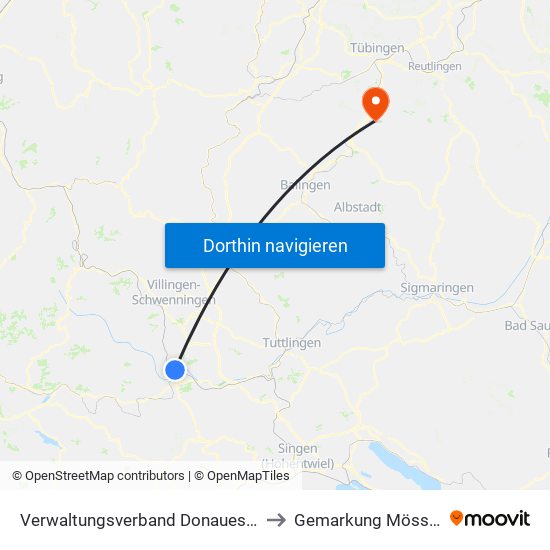 Verwaltungsverband Donaueschingen to Gemarkung Mössingen map