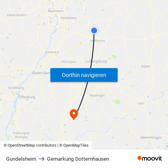 Gundelsheim to Gemarkung Dotternhausen map