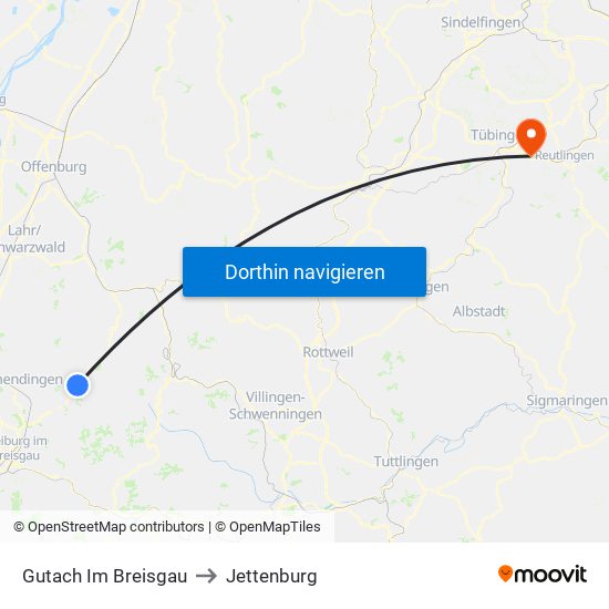 Gutach Im Breisgau to Jettenburg map