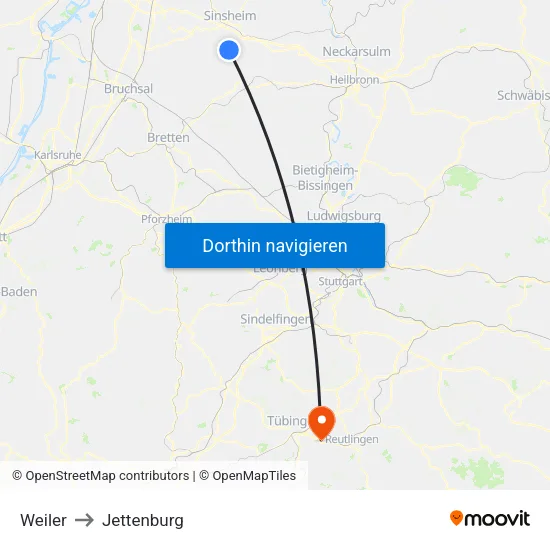 Weiler to Jettenburg map