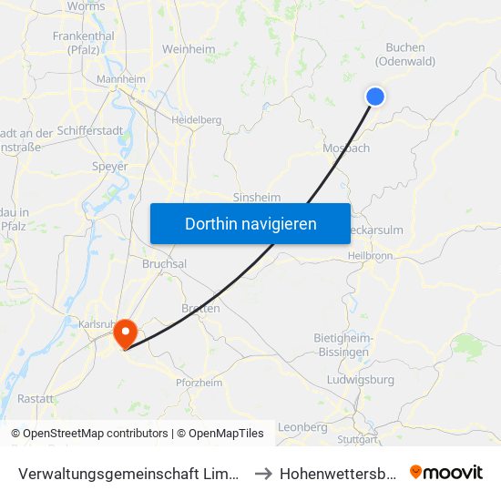 Verwaltungsgemeinschaft Limbach to Hohenwettersbach map