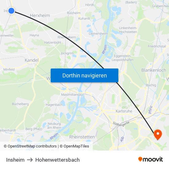 Insheim to Hohenwettersbach map