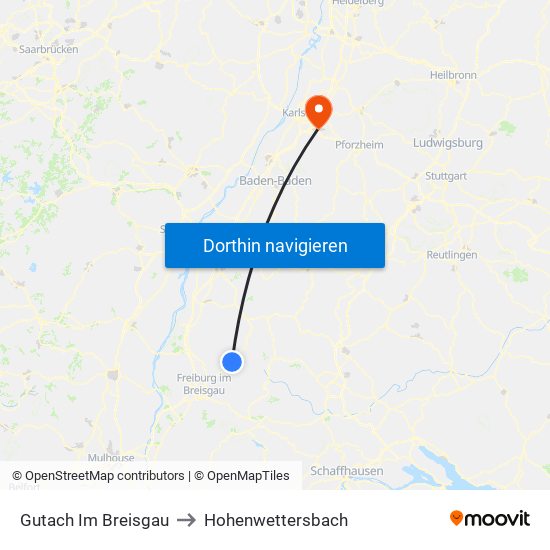 Gutach Im Breisgau to Hohenwettersbach map