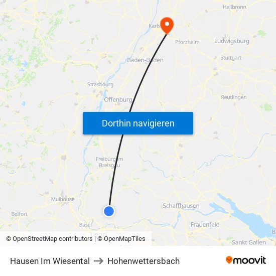 Hausen Im Wiesental to Hohenwettersbach map