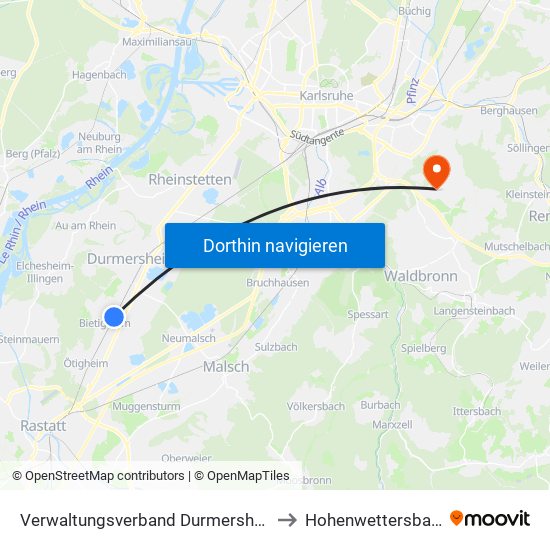 Verwaltungsverband Durmersheim to Hohenwettersbach map