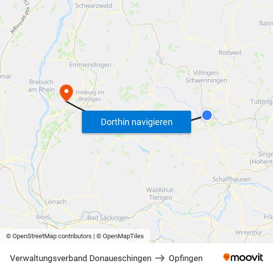 Verwaltungsverband Donaueschingen to Opfingen map