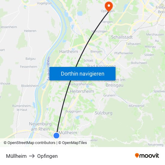 Müllheim to Opfingen map