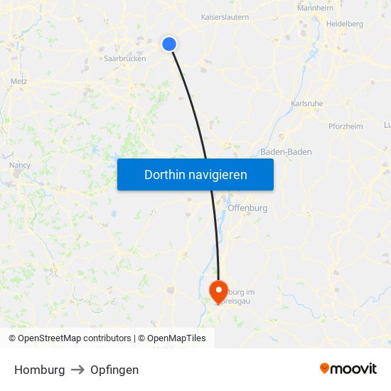 Homburg to Opfingen map