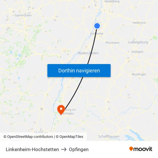 Linkenheim-Hochstetten to Opfingen map