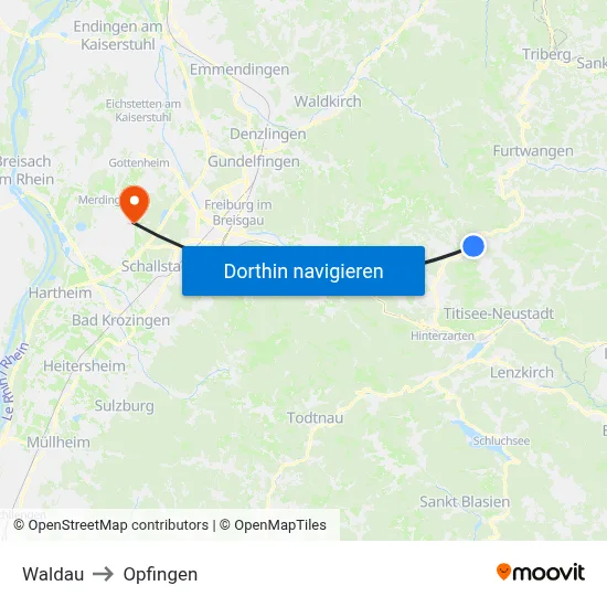 Waldau to Opfingen map
