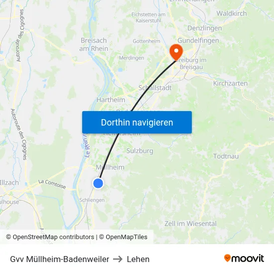 Gvv Müllheim-Badenweiler to Lehen map