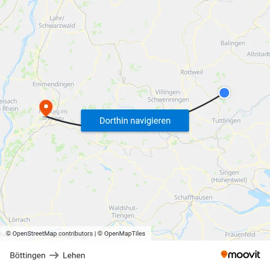Böttingen to Lehen map