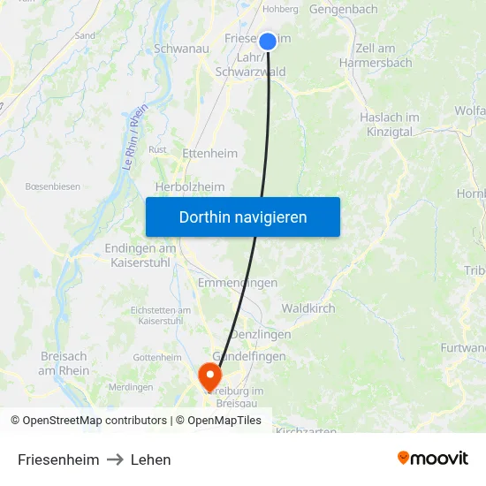 Friesenheim to Lehen map