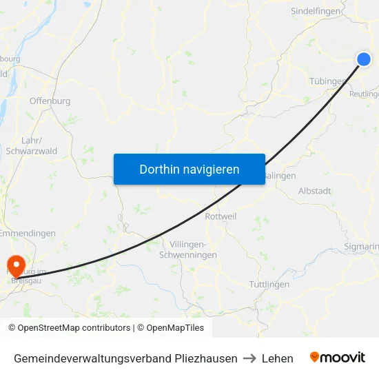 Gemeindeverwaltungsverband Pliezhausen to Lehen map