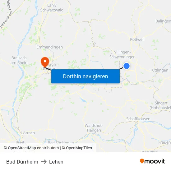 Bad Dürrheim to Lehen map