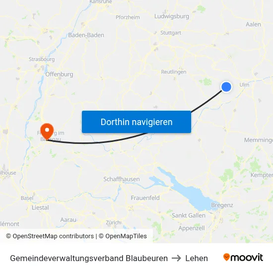 Gemeindeverwaltungsverband Blaubeuren to Lehen map