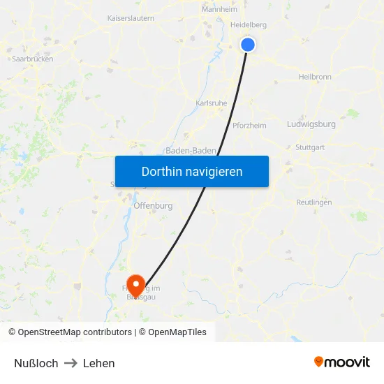 Nußloch to Lehen map