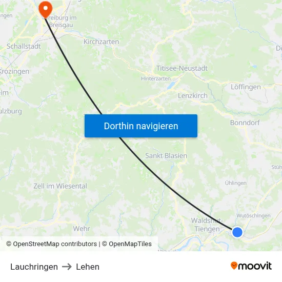 Lauchringen to Lehen map