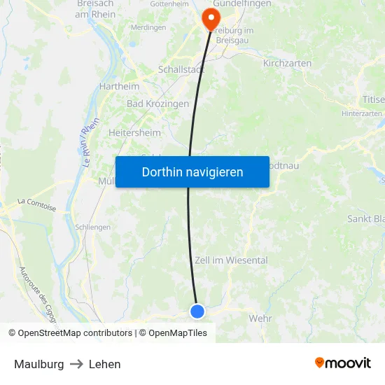 Maulburg to Lehen map