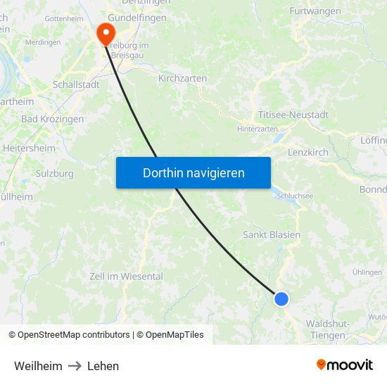 Weilheim to Lehen map