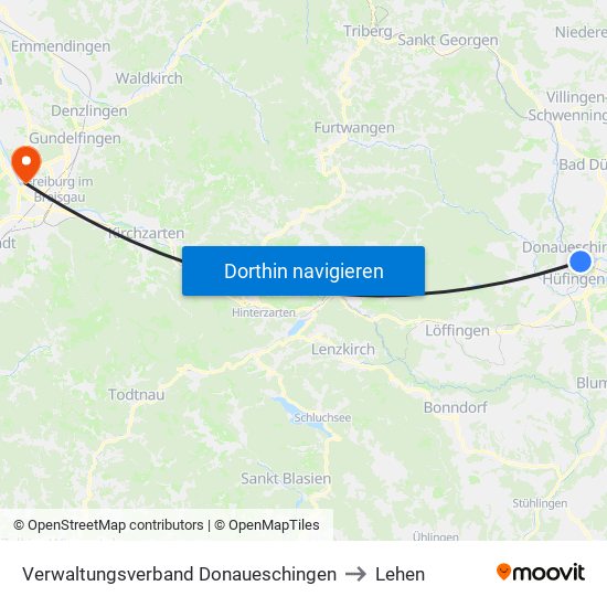 Verwaltungsverband Donaueschingen to Lehen map