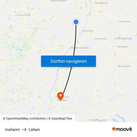 Insheim to Lehen map