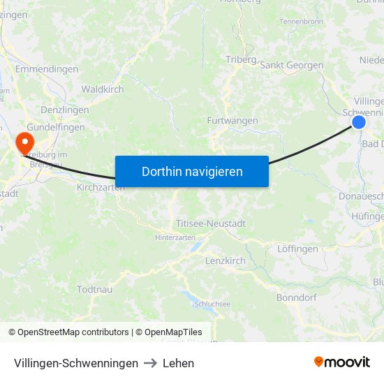 Villingen-Schwenningen to Lehen map