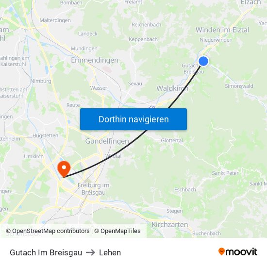 Gutach Im Breisgau to Lehen map