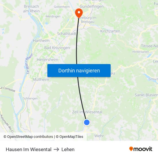 Hausen Im Wiesental to Lehen map