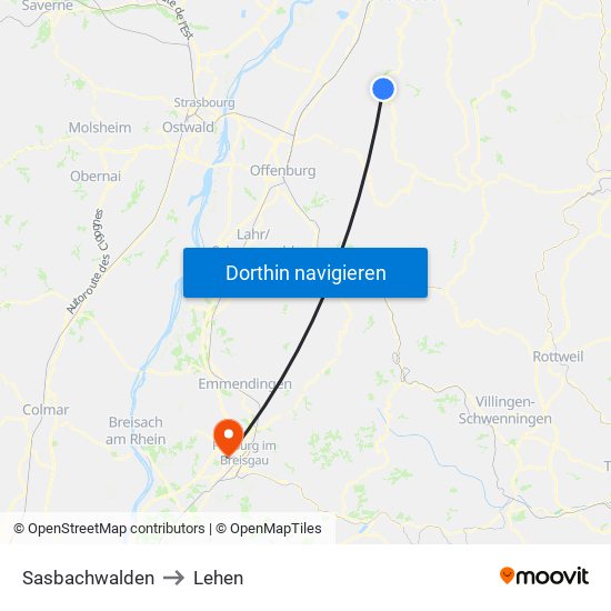 Sasbachwalden to Lehen map