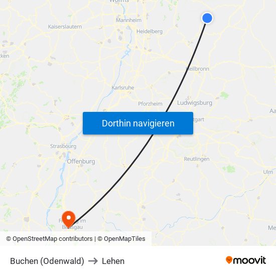 Buchen (Odenwald) to Lehen map