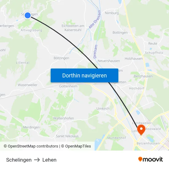 Schelingen to Lehen map