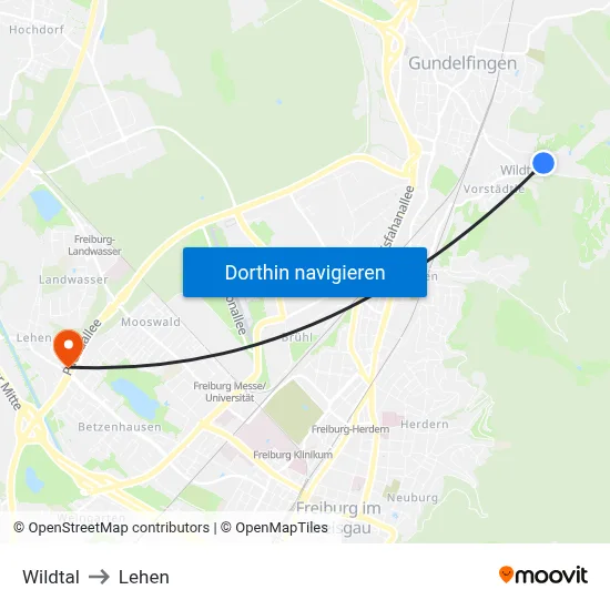 Wildtal to Lehen map