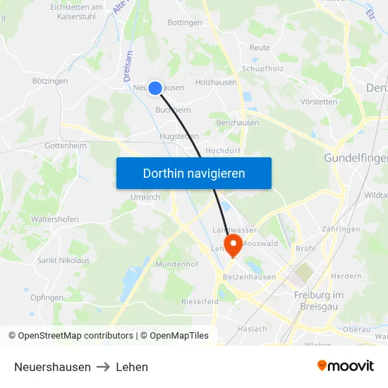 Neuershausen to Lehen map