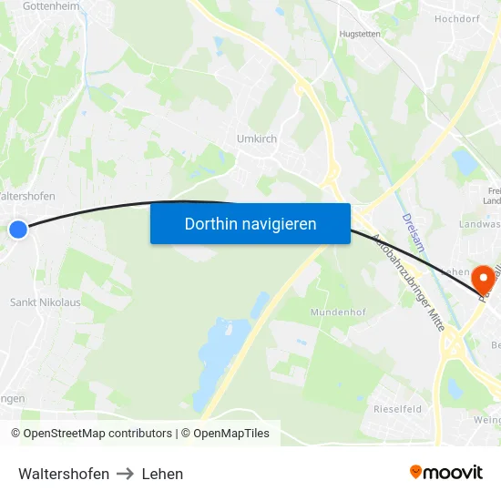 Waltershofen to Lehen map