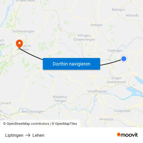 Liptingen to Lehen map