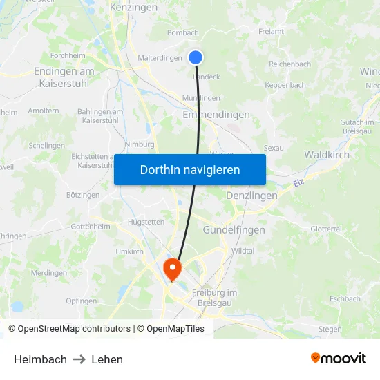 Heimbach to Lehen map