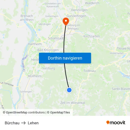 Bürchau to Lehen map