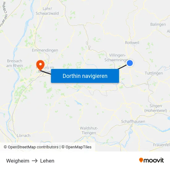 Weigheim to Lehen map