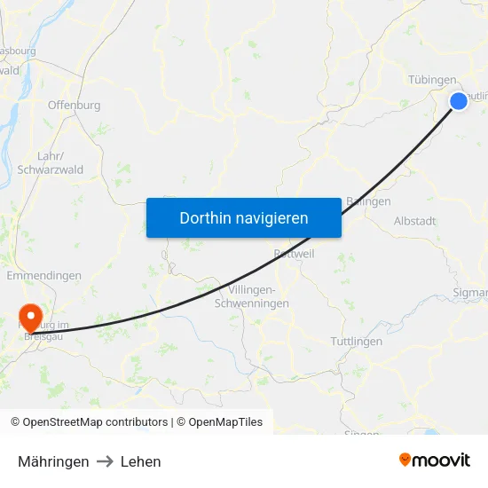 Mähringen to Lehen map