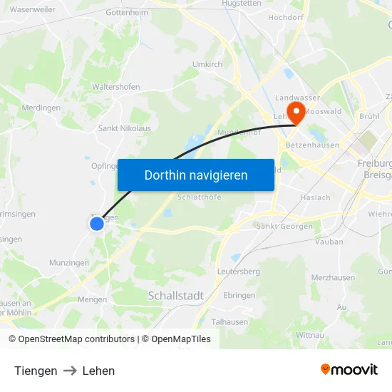 Tiengen to Lehen map