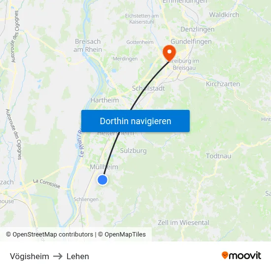 Vögisheim to Lehen map