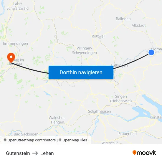 Gutenstein to Lehen map