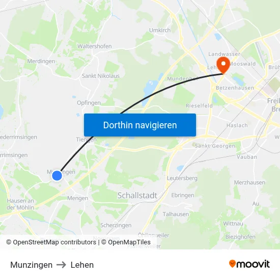 Munzingen to Lehen map